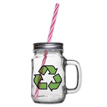 Recycling Sign Outline - Glass jar with handle and screw cap - clear - Right