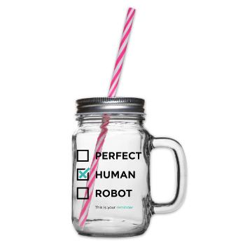 Perfekt, Mensch, Roboter – Erinnerung / angekreuzt - Henkelglas mit Schraubdeckel - Klar - Rechts