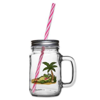 Crocodile on the palm beach - Glass jar with handle and screw cap - clear - Right