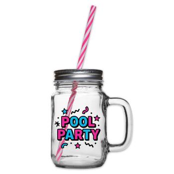 Pool Party 90er Schriftzug - Henkelglas mit Schraubdeckel - Klar - Rechts