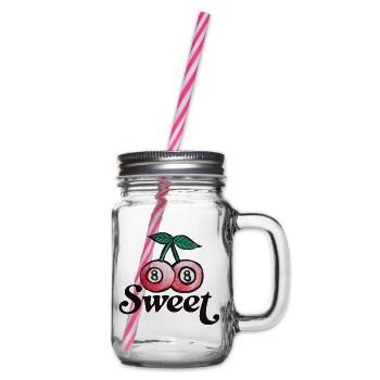 Sweet Cherry Duo Graphic on Apparel - Glass jar with handle and screw cap - clear - Right
