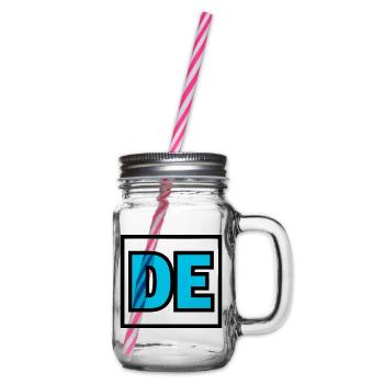 DE Initials Letters Logo - Glass jar with handle and screw cap - clear - Right
