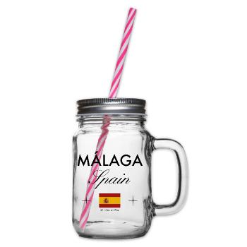 Málaga Spanien Koordinaten Reise Souvenir - Henkelglas mit Schraubdeckel - Klar - Rechts