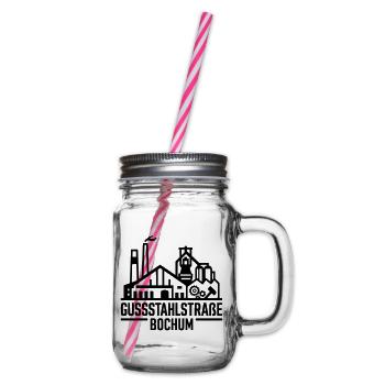 Gussstahlstraße Bochum Ruhrpott Industrie T-Shirt - Henkelglas mit Schraubdeckel - Klar - Rechts