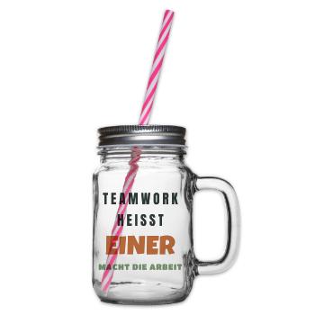 Teamwork heißt einer macht die Arbeit Büro - Henkelglas mit Schraubdeckel - Klar - Rechts
