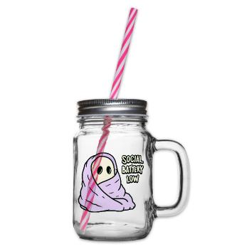 Kawaii Akku Leer Social Battery Low - Henkelglas mit Schraubdeckel - Klar - Rechts