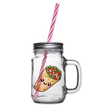 Kawaii Burrito Wrap Cartoon - Henkelglas mit Schraubdeckel - Klar - Rechts