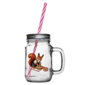 Eichhörnchen mit Fossilabdruck - Henkelglas mit Schraubdeckel - Klar - Rechts