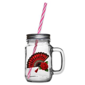 Spanischer Fächer mit Rose - Henkelglas mit Schraubdeckel - Klar - Rechts