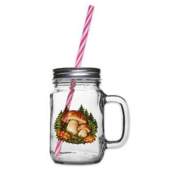 Steinpilze mit Farn und Eichenlaub - Henkelglas mit Schraubdeckel - Klar - Rechts