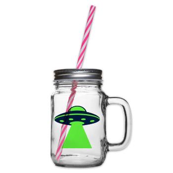 Ufo Alien Raumschiff Grafik - Henkelglas mit Schraubdeckel - Klar - Rechts