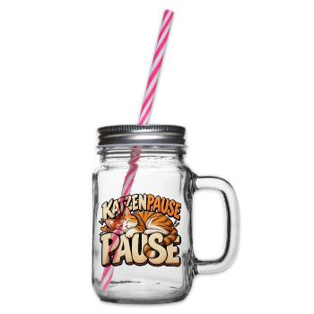 Katzenpause ist gut! Geschenkidee für Katzenfans - Henkelglas mit Schraubdeckel - Klar - Rechts