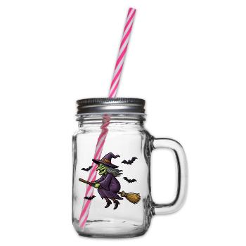 Hexe auf einem Besen in Lila - Henkelglas mit Schraubdeckel - Klar - Rechts