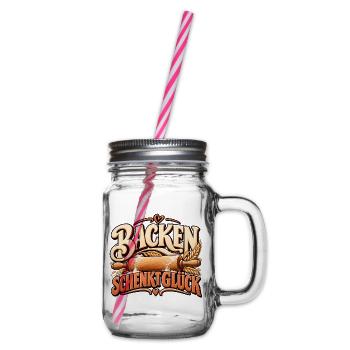 Backen schenkt Glück Backmotiv mit Teigrolle - Henkelglas mit Schraubdeckel - Klar - Rechts