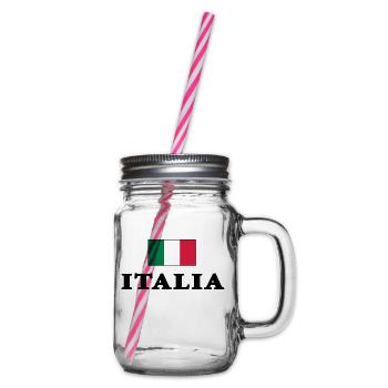 Italy flag with Italia lettering - Glass jar with handle and screw cap - clear - Right