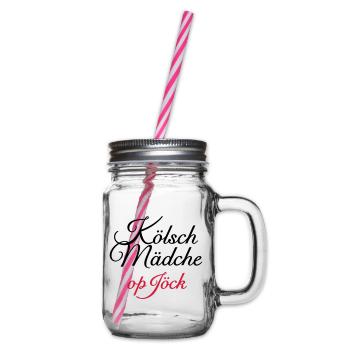 Kölsch Mädche op Jöck - Mädchen aus Köln unterwegs - Henkelglas mit Schraubdeckel - Klar - Rechts