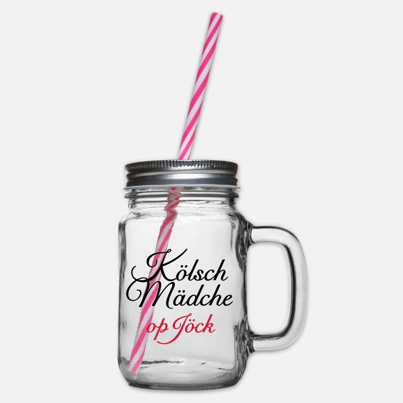 Kölsch Mädche op Jöck - Mädchen aus Köln unterwegs - Henkelglas mit Schraubdeckel - Klar