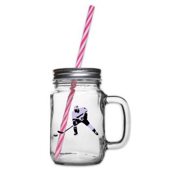 Eishockey, Eishockeyspieler, Ice hockey - Henkelglas mit Schraubdeckel - Klar - Rechts