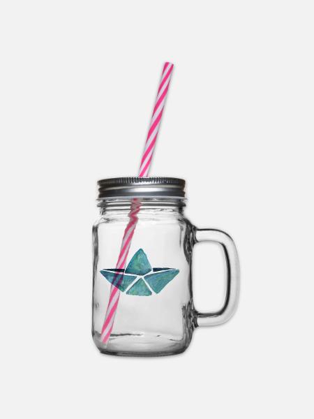 Papierboot Papierschiff Aquarell Maritim Geschenk - Henkelglas mit Schraubdeckel - Klar