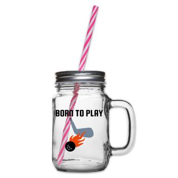 Born to play golf, golf clubs, golf ball, flames - Glass jar with handle and screw cap - clear - Right