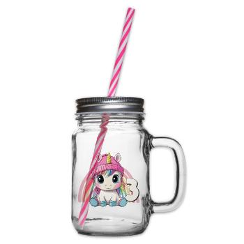 3. Geburtstag Einhorn Regenbogen Süß Niedlich - Henkelglas mit Schraubdeckel - Klar - Rechts
