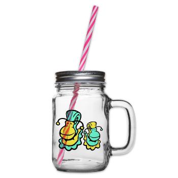 2 snail shell snails child dad mom family - Glass jar with handle and screw cap - clear - Right