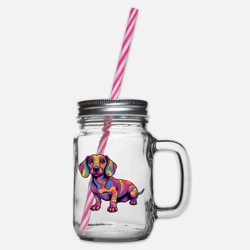 Psychedelischer Dackel Farbexplosion Pop Art  - Henkelglas mit Schraubdeckel - Klar