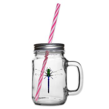Neon Dragonfly Kybalion Combination Design Woman - Glass jar with handle and screw cap - clear - Right