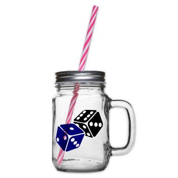 Blue Cube Minimal Design - Glass jar with handle and screw cap - clear - Right