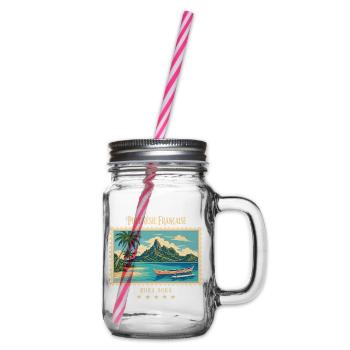 Polynesien Bora Bora Vintage Reisemarke - Henkelglas mit Schraubdeckel - Klar - Rechts