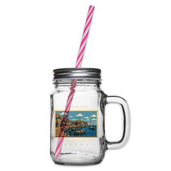 Nederland Volendam Vintage Reisemarke - Henkelglas mit Schraubdeckel - Klar - Rechts