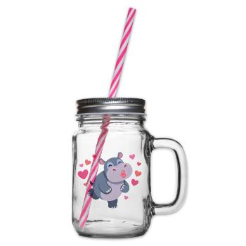 Herziger Hippo mit Herzen und Kussmund - Henkelglas mit Schraubdeckel - Klar - Rechts
