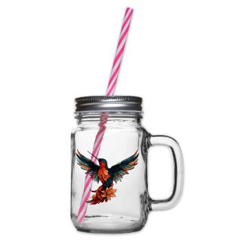 Kolibri Vogel Bunt mit Blumen - Henkelglas mit Schraubdeckel - Klar - Rechts