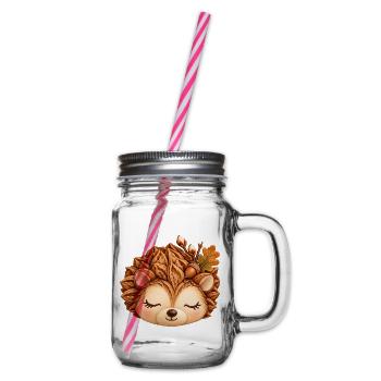 Niedlicher Igel im Herbstlaub - Henkelglas mit Schraubdeckel - Klar - Rechts