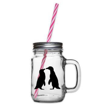 Penguins in love - love each other penguins - Glass jar with handle and screw cap - clear - Right