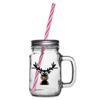 Rudolf the Reindeer Cartoon Motif - Glass jar with handle and screw cap - clear - Right