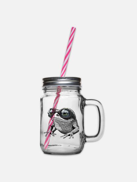 Cooler Frosch mit Sonnenbrille - Henkelglas mit Schraubdeckel - Klar