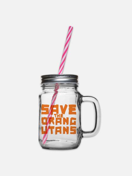 Schriftzug Save the Orangutans orange - Henkelglas mit Schraubdeckel - Klar