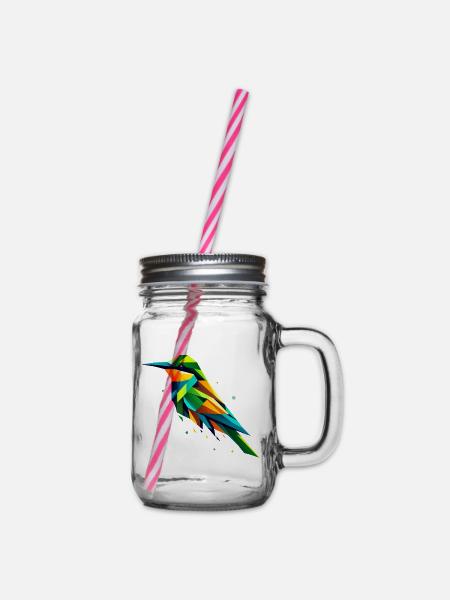 farbenfroher geometrischer Bienenfresser Vogel - Henkelglas mit Schraubdeckel - Klar