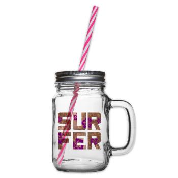 Surfer Hawai Hibiscus Blossom Vacation Water Sports - Glass jar with handle and screw cap - clear - Right