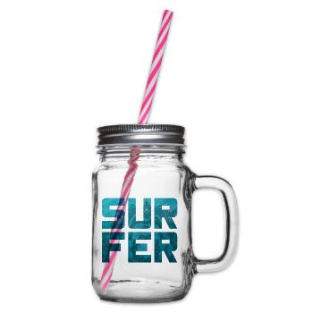 Surfer Mandala Camp Water Sports Beach Leisure - Glass jar with handle and screw cap - clear - Right