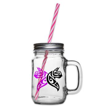 Katzen Tribal Kater Design - Henkelglas mit Schraubdeckel - Klar - Rechts