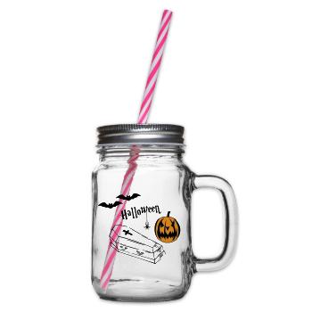 Halloween Kürbis Silhouette - Henkelglas mit Schraubdeckel - Klar - Rechts