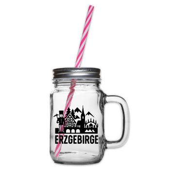 Erzgebirge typisch Silhouette - Henkelglas mit Schraubdeckel - Klar - Rechts