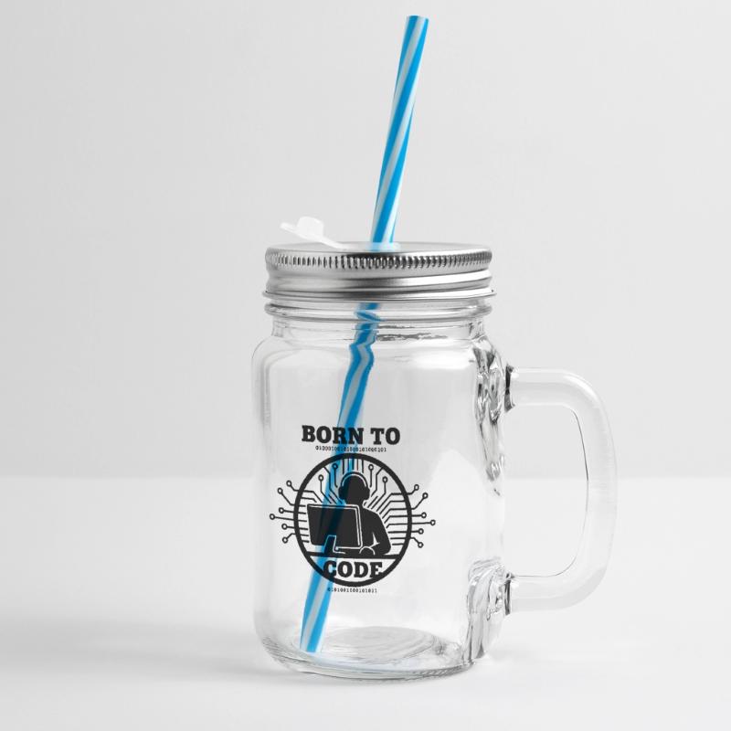 Coder Born to Code Programmer Glass jar with handle and screw cap
