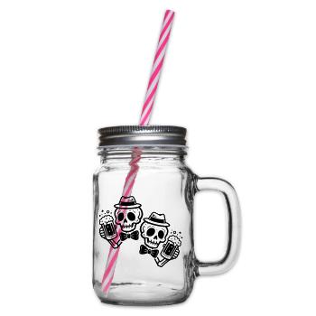 Totenköpfe mit Bierkrügen Schwarz - Henkelglas mit Schraubdeckel - Klar - Rechts