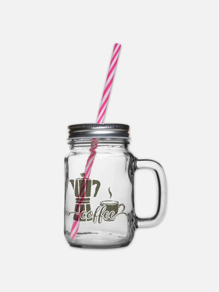 Kaffeemaschine und Kaffeetasse - Henkelglas mit Schraubdeckel - Klar