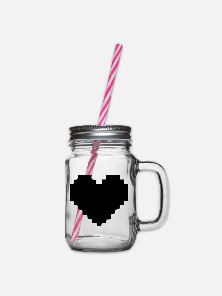 Schwarzes herz schwarz Pixelherz Geschenk - Henkelglas mit Schraubdeckel - Klar