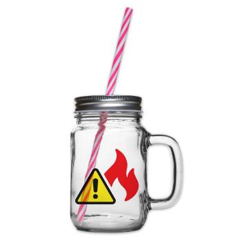 Brandwarnung Flammenschutzsymbol mit festem Symbol - Henkelglas mit Schraubdeckel - Klar - Rechts