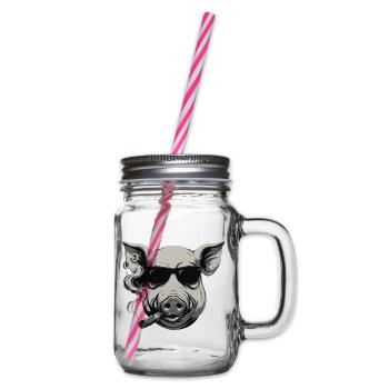 Rauchendes Schwein mit Sonnenbrille - Henkelglas mit Schraubdeckel - Klar - Rechts